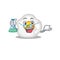 Cool fried egg Professor cartoon character with glass tube