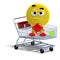 Cool and funny emoticon sitting in a shopping