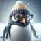 Cool funny freezing penguin with hat, scarf and glasses