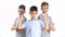 Cool gang of three little brothers at white background