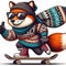 cool gangster fox flip jump skateboard anthropomorphic funny character poster in wintertime