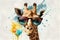 Cool Giraffe with Sunglasses and Graphic Art Illustration Colorfull Paint