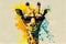 Cool Giraffe with Sunglasses and Graphic Art Illustration Colorfull Paint