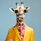 The Cool giraffe wearing suit clothes and glasses, Fashionable animals. Generative Ai.