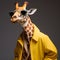 The Cool giraffe wearing suit clothes and glasses, Fashionable animals. Generative Ai.