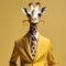 The Cool giraffe wearing suit clothes and glasses, Fashionable animals. Generative Ai.