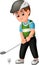 Cool Golf Player Boy In Red Blue Shirt Cartoon