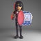 Cool goth girl unwinding by playing a bass drum very gently, 3d illustration