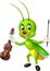 Cool Green Grasshopper With Brown Violin Cartoon