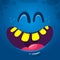 Cool happy cartoon monster face. Vector Halloween monster laughing with wide mouth