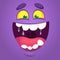 Cool happy cartoon monster face. Vector Halloween purple monster laughing
