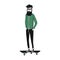 Cool hipster character with a beard on a skateboard. an adult man in glasses, jeans and sneakers rides a skateboard