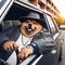 cool hispanic gangster labradoodle dog drive ride lowrider retro car anthropomorphic funny character