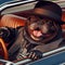 cool hispanic gangster overweight dog drive ride lowrider retro car anthropomorphic funny character