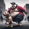 cool hispanic gangster tatooed labrador dog flip jump skateboard anthropomorphic funny character