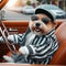 cool hispanic gangster terrier dog drive drive lowrider retro car anthropomorphic funny character