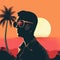 Cool Human In Sunglasses Sunset Illustration