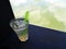 Cool iced lemongrass drink beside resort garden po