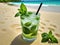 Cool and Invigorating Mojito Cocktail on a Caribbean Beach.AI Generated