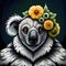 Cool koala bear wearing floral headwear - ai generated image