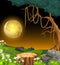 Cool Landscape Forest Night Grass Field View With Moonlight cartoon