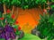 Cool Landscape Forest With Trees, Rocks, And Flower Cartoon