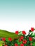 Cool Landscape Grass Field View With Red Rose Flower Cartoon