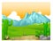Cool Landscape View With Mount, Grass Hill, And Cactus Cartoon