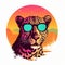 Cool Leopard In Sunglasses Sunset Illustration