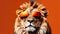 Cool lion head, character in sunglasses, wild jungle animal portrait