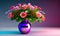 Cool looking flower vase with colorful red flowers. Generative AI