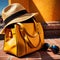 Cool luxury summer vacation, shown with yellow leather bag and sunglasses