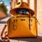 Cool luxury summer vacation, shown with yellow leather bag and sunglasses