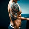 Cool man with elaborate tattoos all over his body - ai generated image