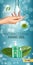 Cool mint flavor Antibacterial hand gel ads. Vector Illustration with antiseptic hand gel in bottles and mint leaves elements.