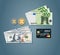 Cool Money set with dollars euro bitcoins