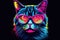 Cool Neon Cat Wearing Pink Glasses.