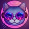 Cool neon party cat in headphones and glasses. Generative AI. Not based on any actual scene