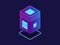 Cool neon server, processing unit, cloud storage database, isometric vector information warehouse, digital