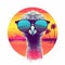 Cool Ostrich In Sunglasses Sunset Illustration