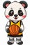 Cool panda in a sports uniform and with a basketball ball. AI genarated