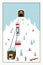 Cool pastel Cartoon ski poster. The mountain resort with lifts, slopes, skiers.