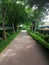 A Cool Peaceful Pathway towards an office building in  Hong Kong