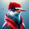 Cool penguin in a red cap. 3d rendering, 3d illustration. generative AI