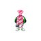 Cool pink stripes tie cartoon mascot with headphone and controller