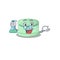 Cool pistachio macaron Professor cartoon character with glass tube