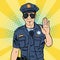 Cool Policeman. Serious Police Officer. Pop Art