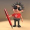 Cool punk rocker with spikey hair holding a red pen, 3d illustration