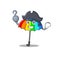 Cool rainbow umbrella in one hand Pirate cartoon design style with hat