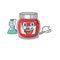 Cool raspberry jam Professor cartoon character with glass tube